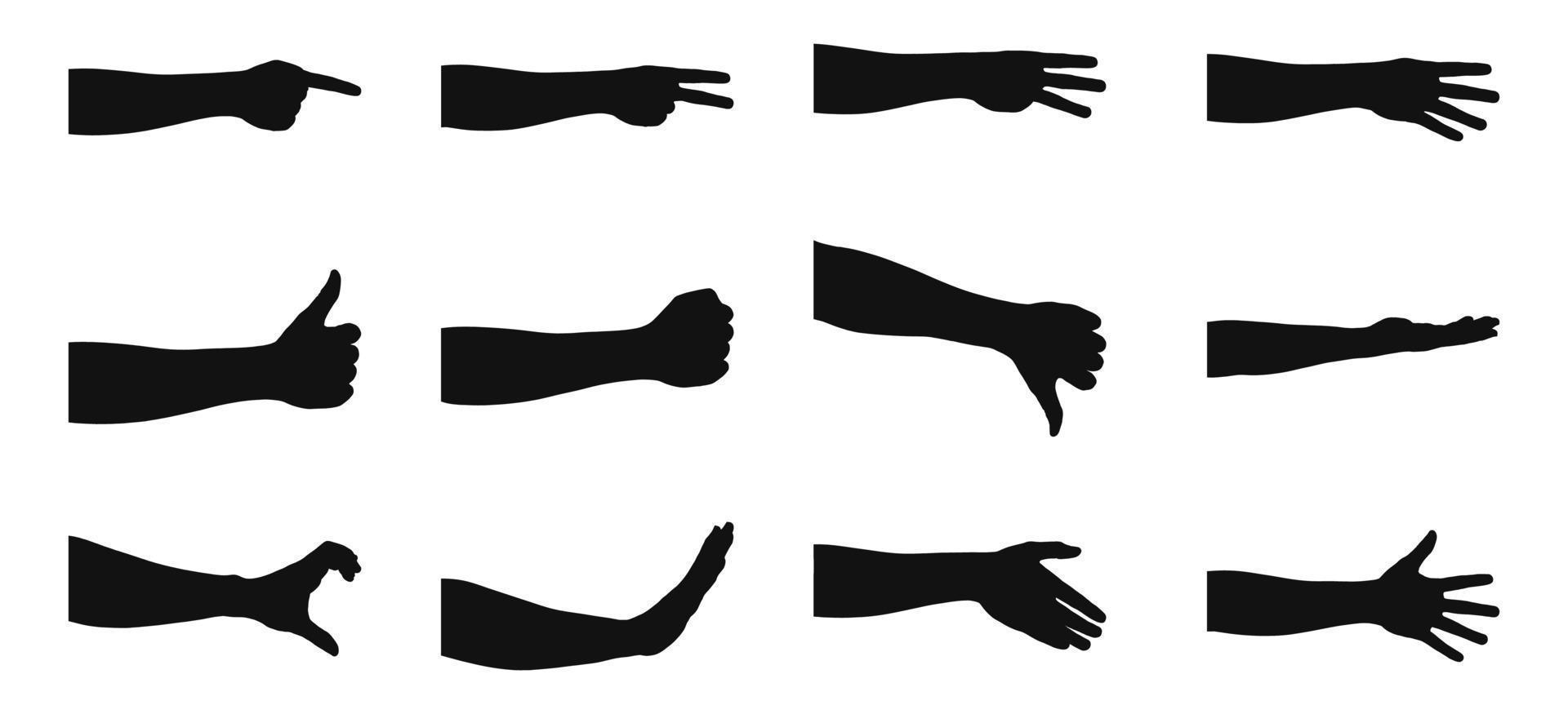 vektor illustration av samling av hand gester silhuetter isolerat på vit bakgrund