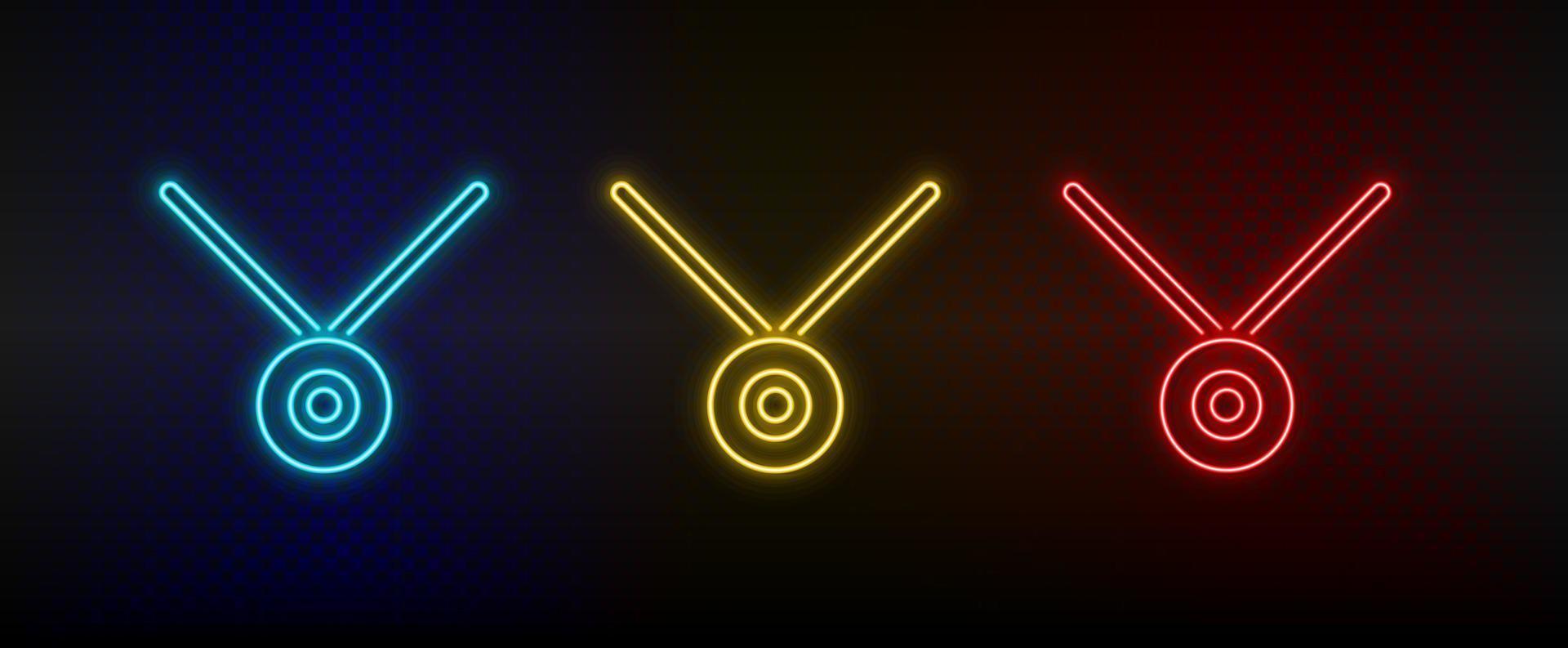 neon ikoner, medalj, pris. uppsättning av röd, blå, gul neon vektor ikon på mörkna transparent bakgrund