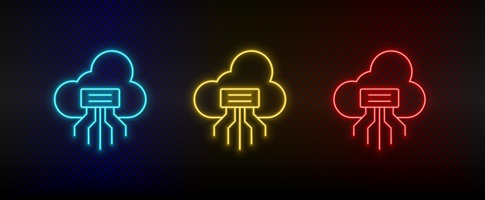 Neon- Symbol einstellen Wolke herunterladen. einstellen von Rot, Blau, Gelb Neon- Vektor Symbol auf Transparenz dunkel Hintergrund