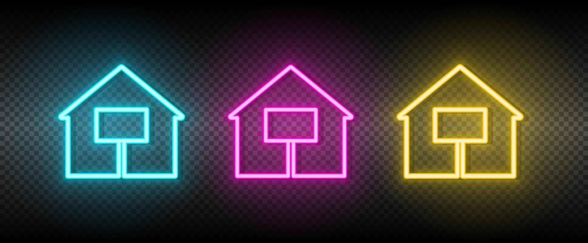 Haus, verkauft Neon- Vektor Symbol. Illustration Neon- Blau, Gelb, rot Symbol Satz.
