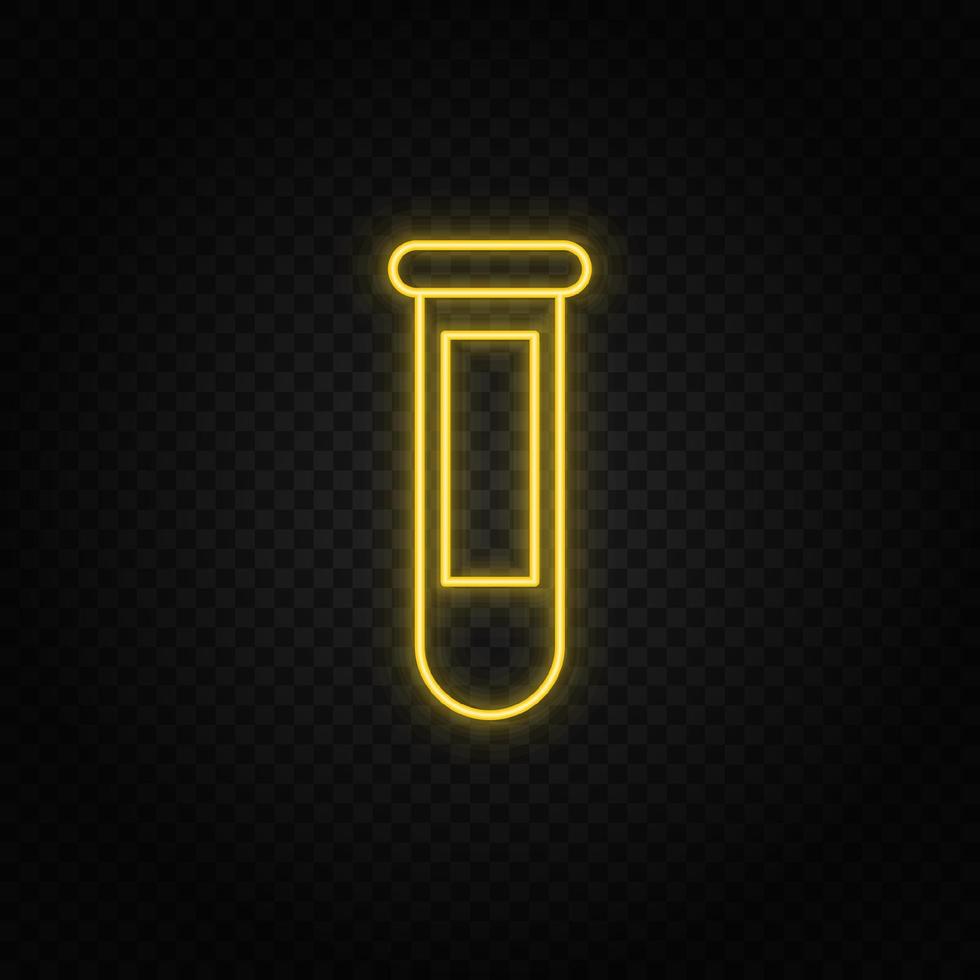 Gelb Neon- Symbol Labor Glaswaren. transparent Hintergrund. Gelb Neon- Vektor Symbol auf dunkel Hintergrund