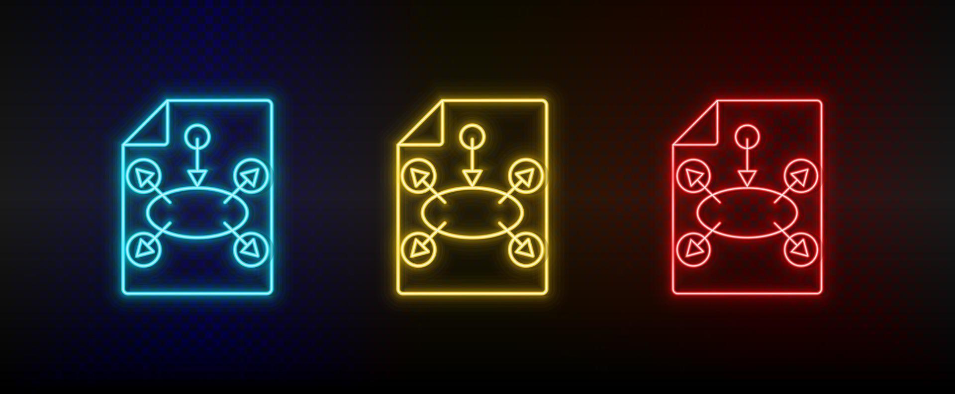 neon ikon uppsättning företag planen, förvaltning. uppsättning av röd, blå, gul neon vektor ikon på genomskinlighet mörk bakgrund