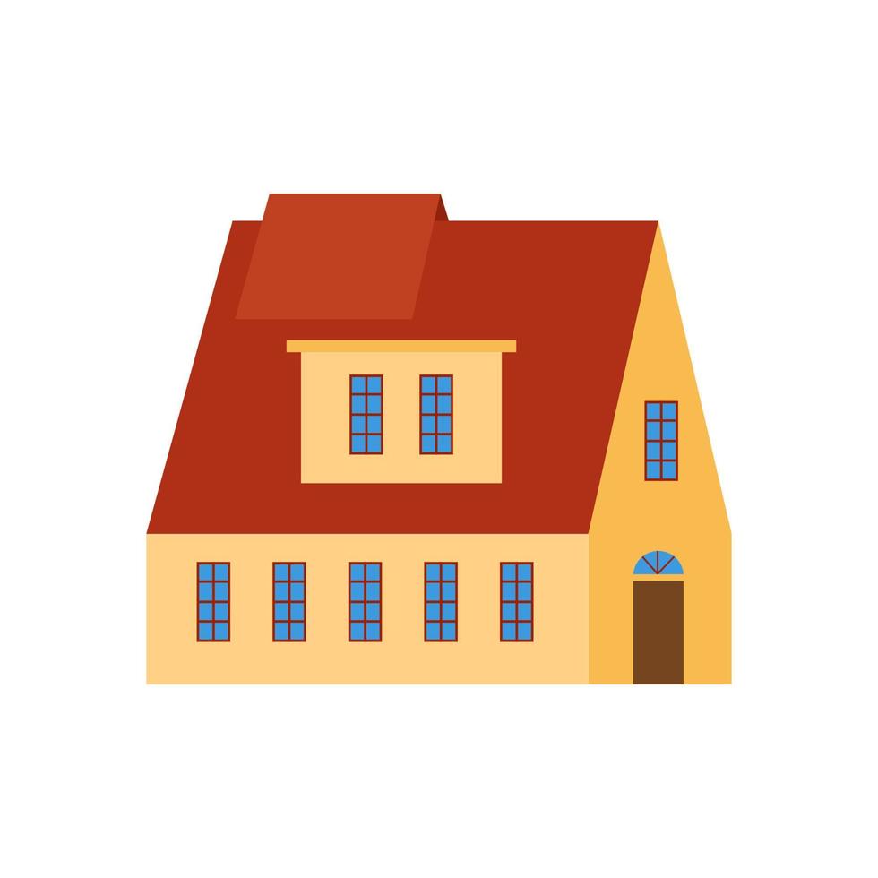 alt europäisch Stil Haus, mit hoch Dach und ein Gaube. alt Haus mit Gelb malen. geeignet zum Eigentum Inhalt und Infografik. vektor