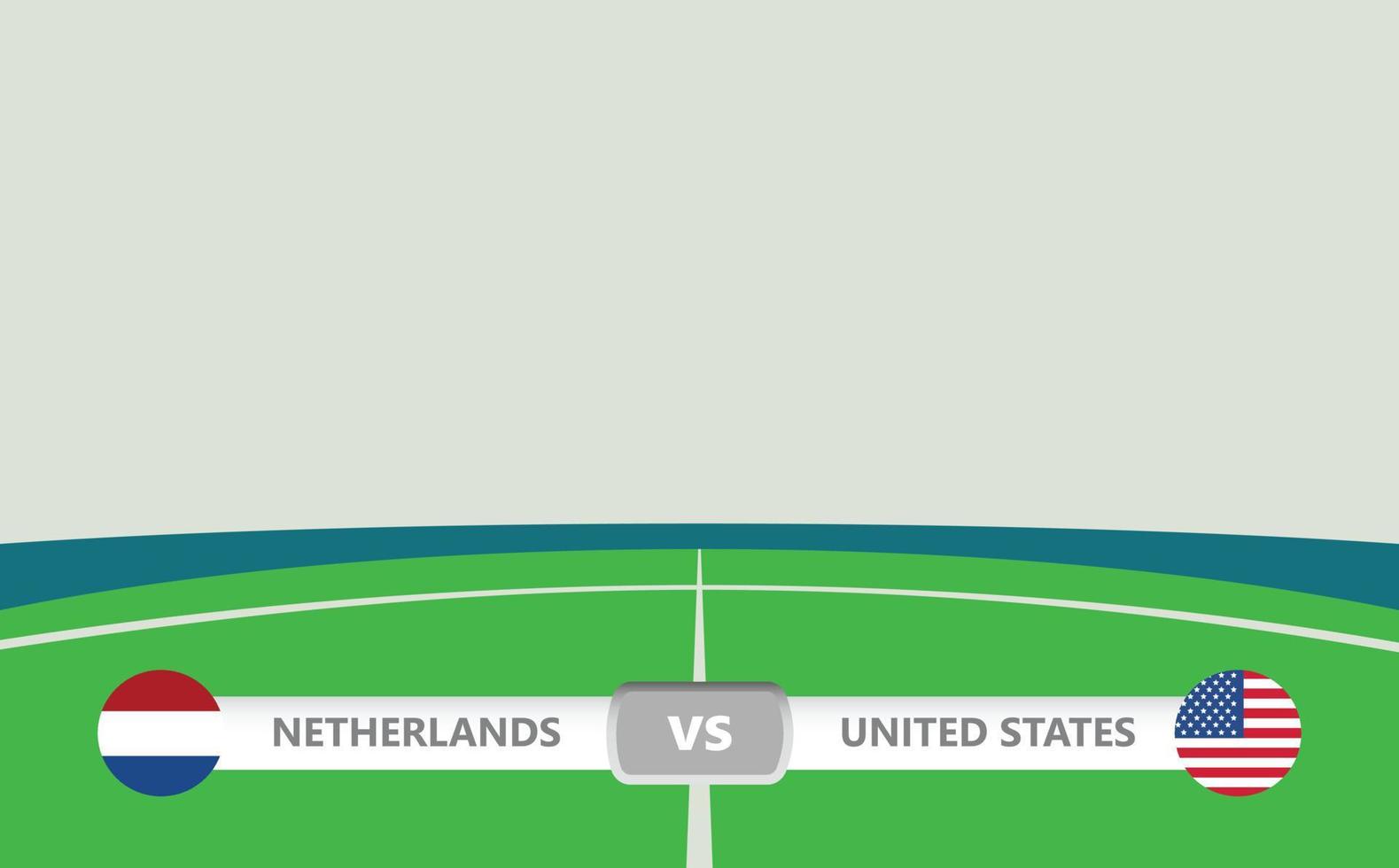 Vektor Spiel Vorschau mit ein niedriger dritte Etikette innerhalb Fußball Stadion Hintergrund. das Niederlande vs. vereinigt Zustände von Amerika.