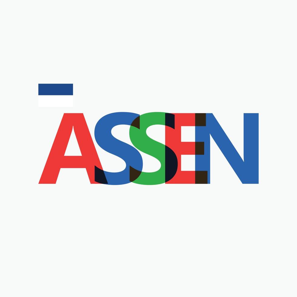 assen vektor rgb överlappande brev typografi med flagga. dutch stad logotyp dekoration.