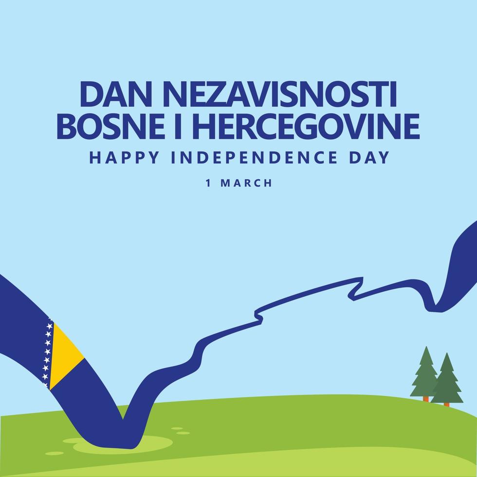 bosnien och herzegovina oberoende dag firande vektor illustration med ljus dag landskap och en lång nationell flagga. bosniska text översatt som oberoende dag.