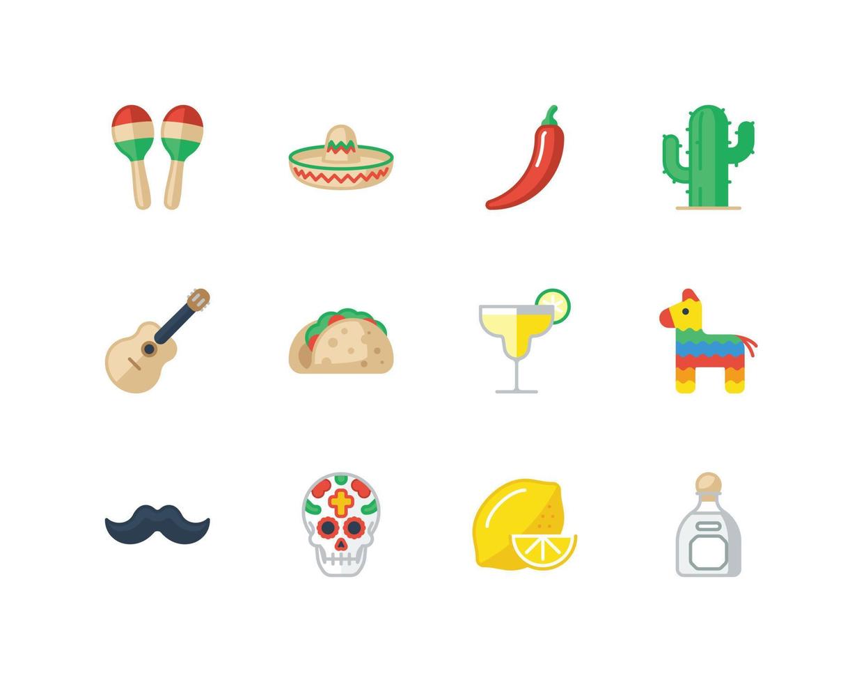 cinco de mayo och dag av de död- platt Färg ikon uppsättning med mexico relaterad ikoner vektor