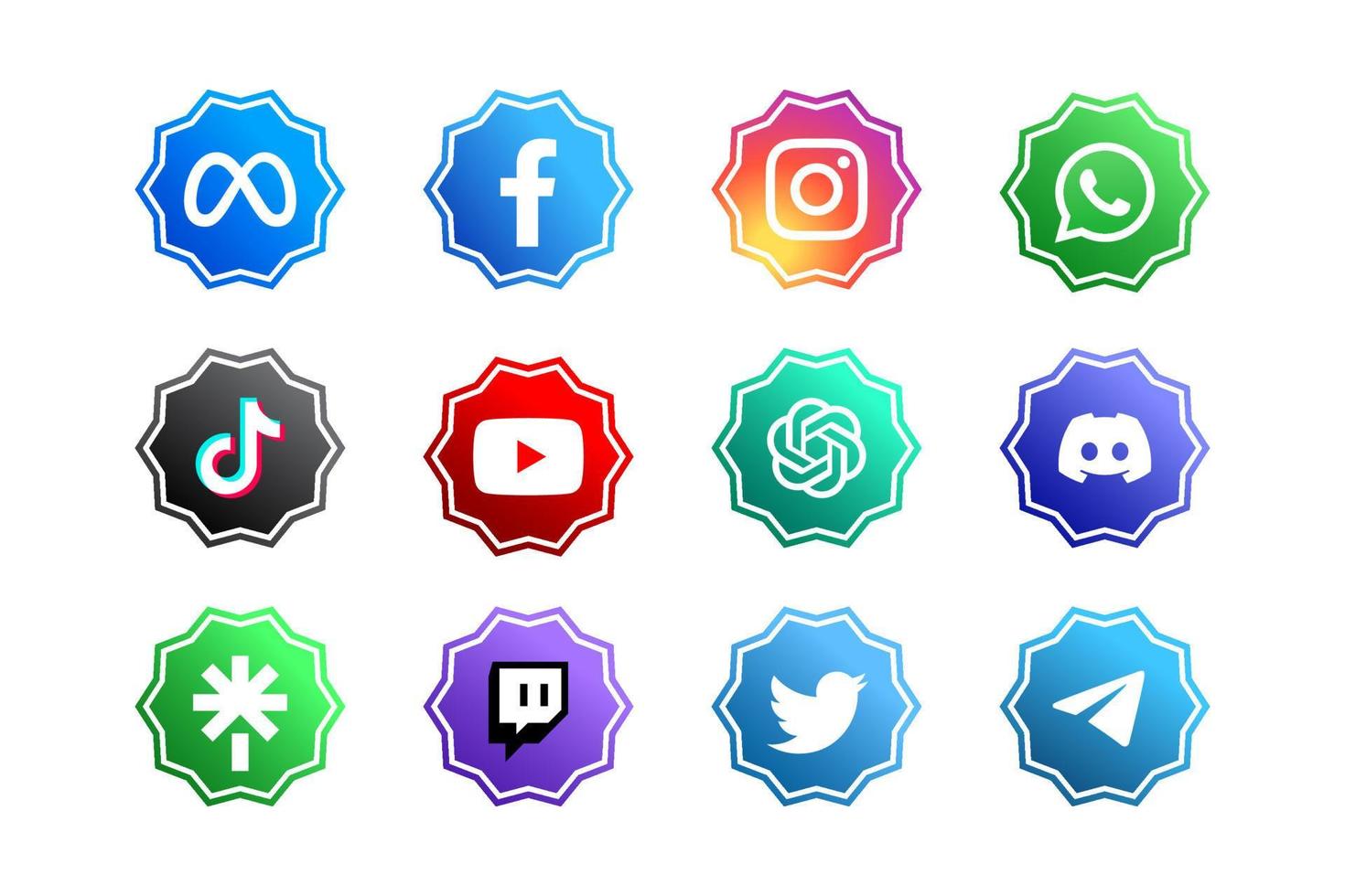 Sozial Medien und Technik Apps Symbol einstellen vektor