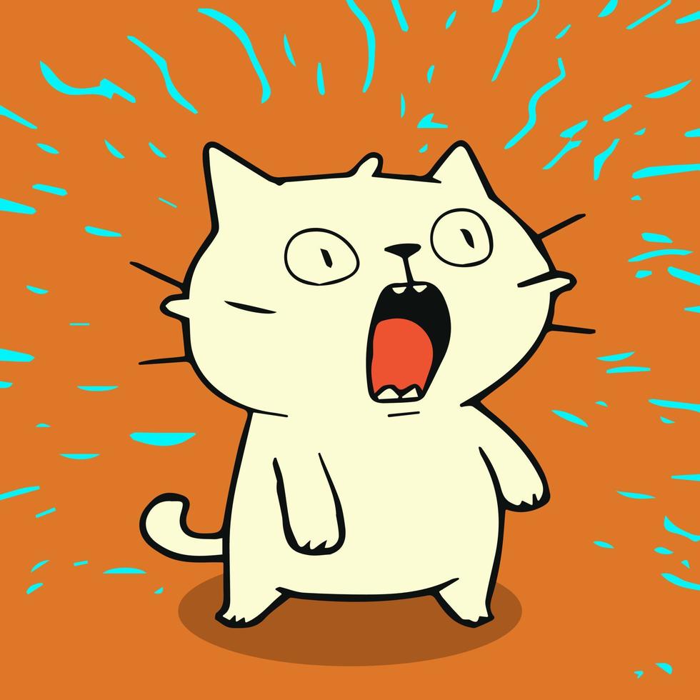 komisch Karikatur Katze mit öffnen Mund. Vektor Illustration im Comic Stil