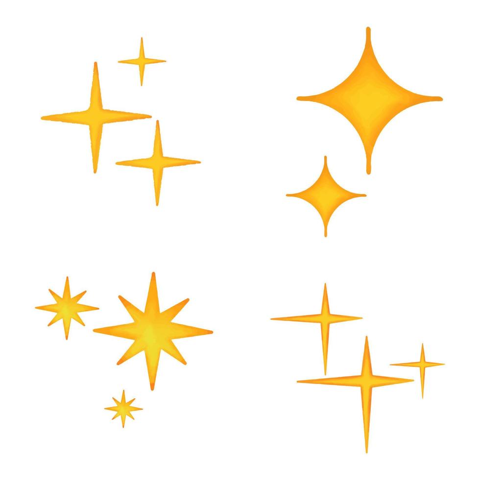 uppsättning av vattenfärg blinkande stjärnor i gul, orange färger på en vit bakgrund vektor