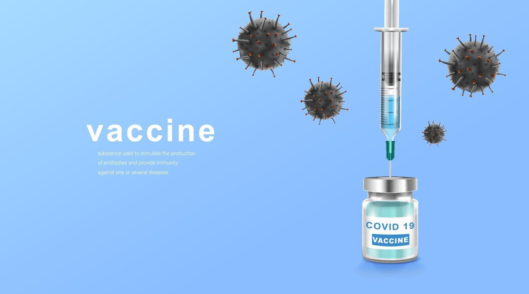 Coronavirus Impfung. Immunisierungsbehandlung. Impfflasche und Spritzeninjektionswerkzeug für covid19. Vektorillustration. vektor