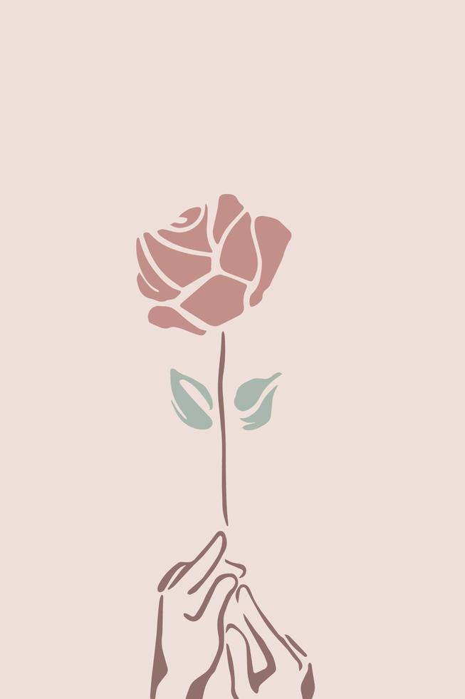 Hände, die eine rote Rose auf rosa Hintergrund halten vektor
