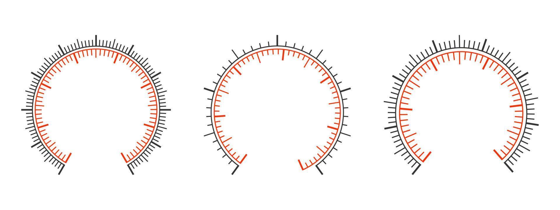 uppsättning av mätning instrumentbräda mallar med två runda diagram. manometer, barometer, hastighetsmätare, tryck meter, tonometer, termometer, navigatör eller indikator verktyg gränssnitt vektor