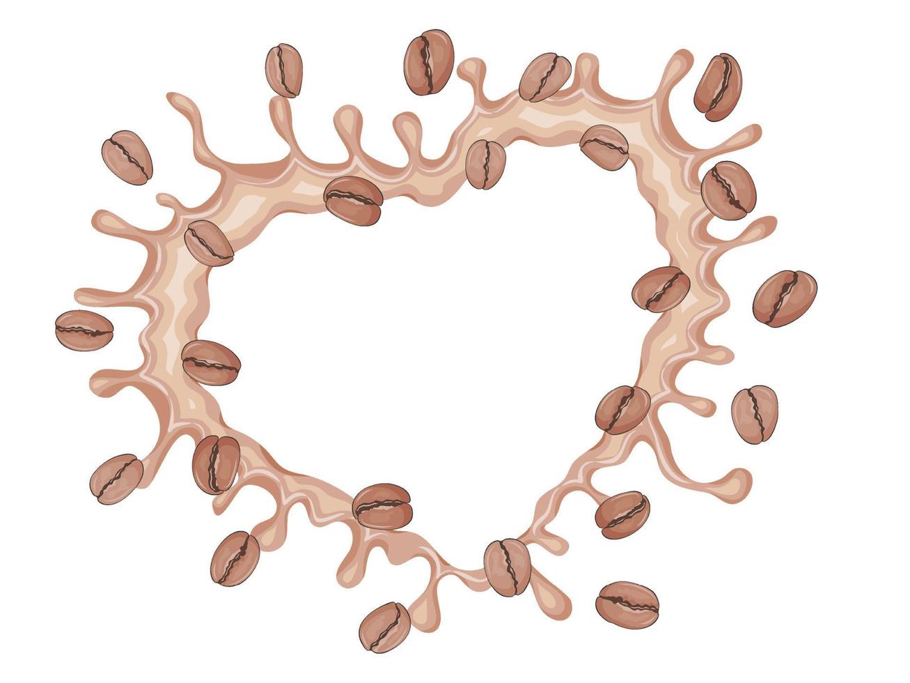 Kaffee spritzt im das gestalten von ein Herz und Bohnen. Vektor Illustration. Karikatur Stil.