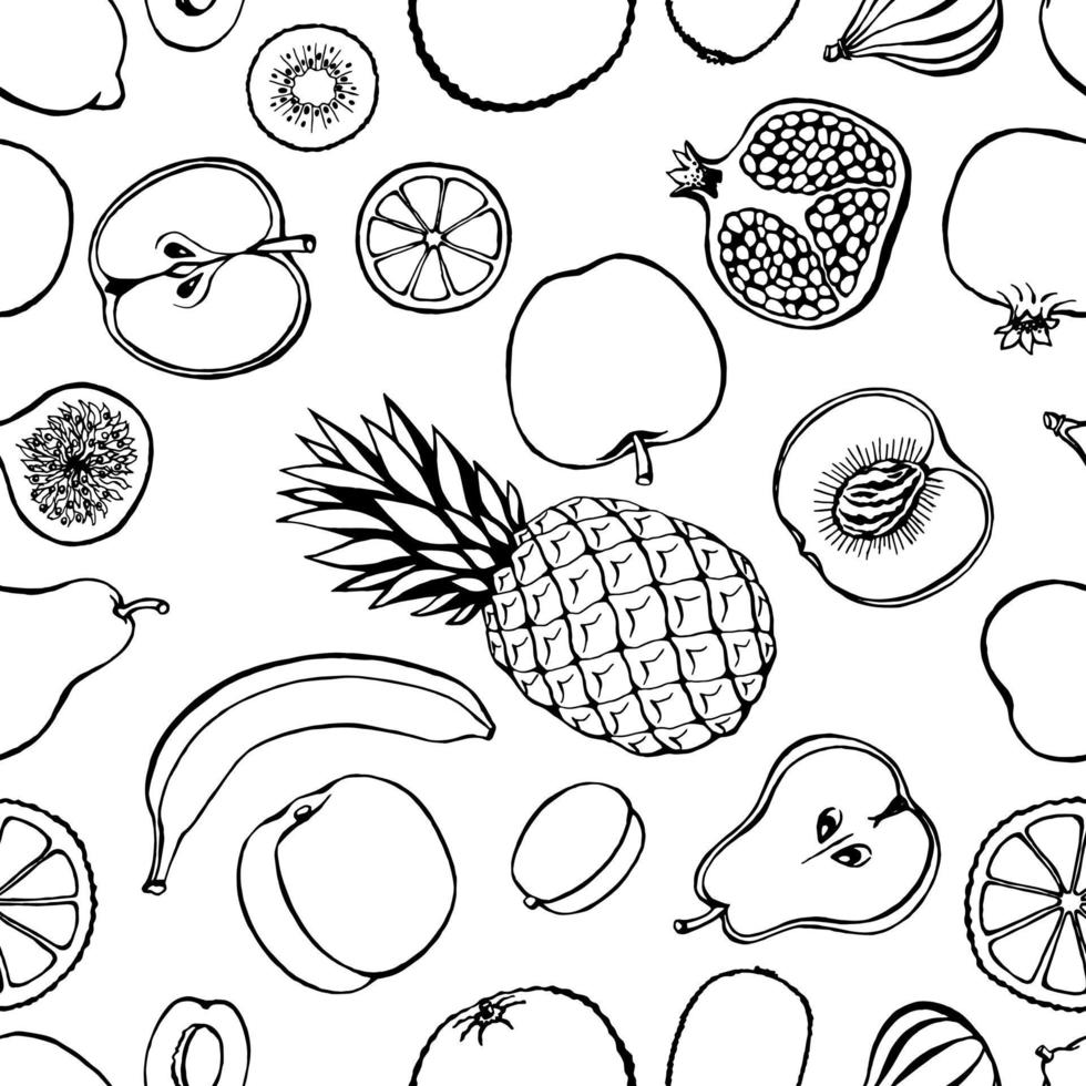 sömlösa mönster med handritade frukter element. vegetarisk tapet. vektor
