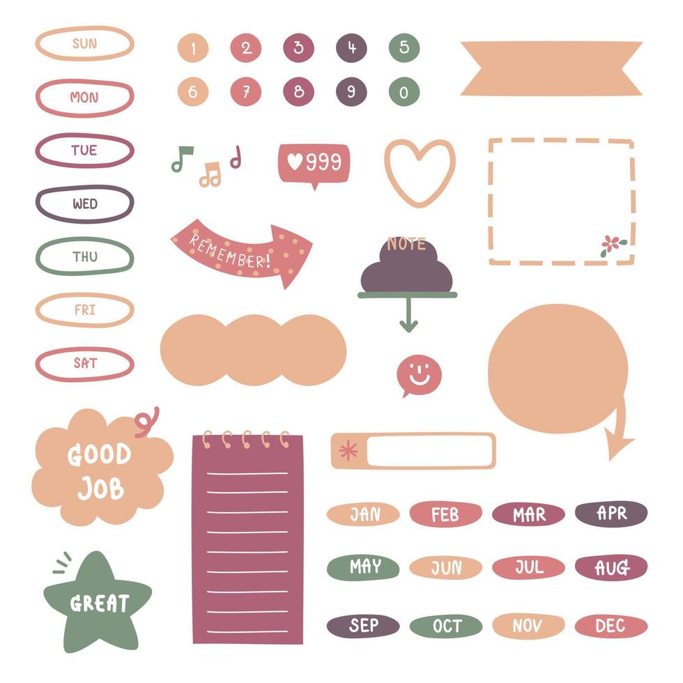 Set von niedlichen handgezeichneten, gekritzelten Textfeldern mit Symbol, Sprechblasenballon, flachem Design, Vektor, Illustration vektor