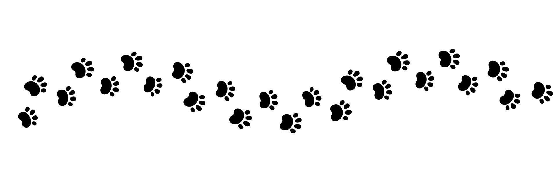 Hund Pfote drucken Welle Linie. süß Katze Pfotenabdruck. Haustier Fuß Pfad. schwarz Hund Schritt Silhouette. einfach Gekritzel Zeichnung. Vektor Illustration isoliert auf Weiß Hintergrund