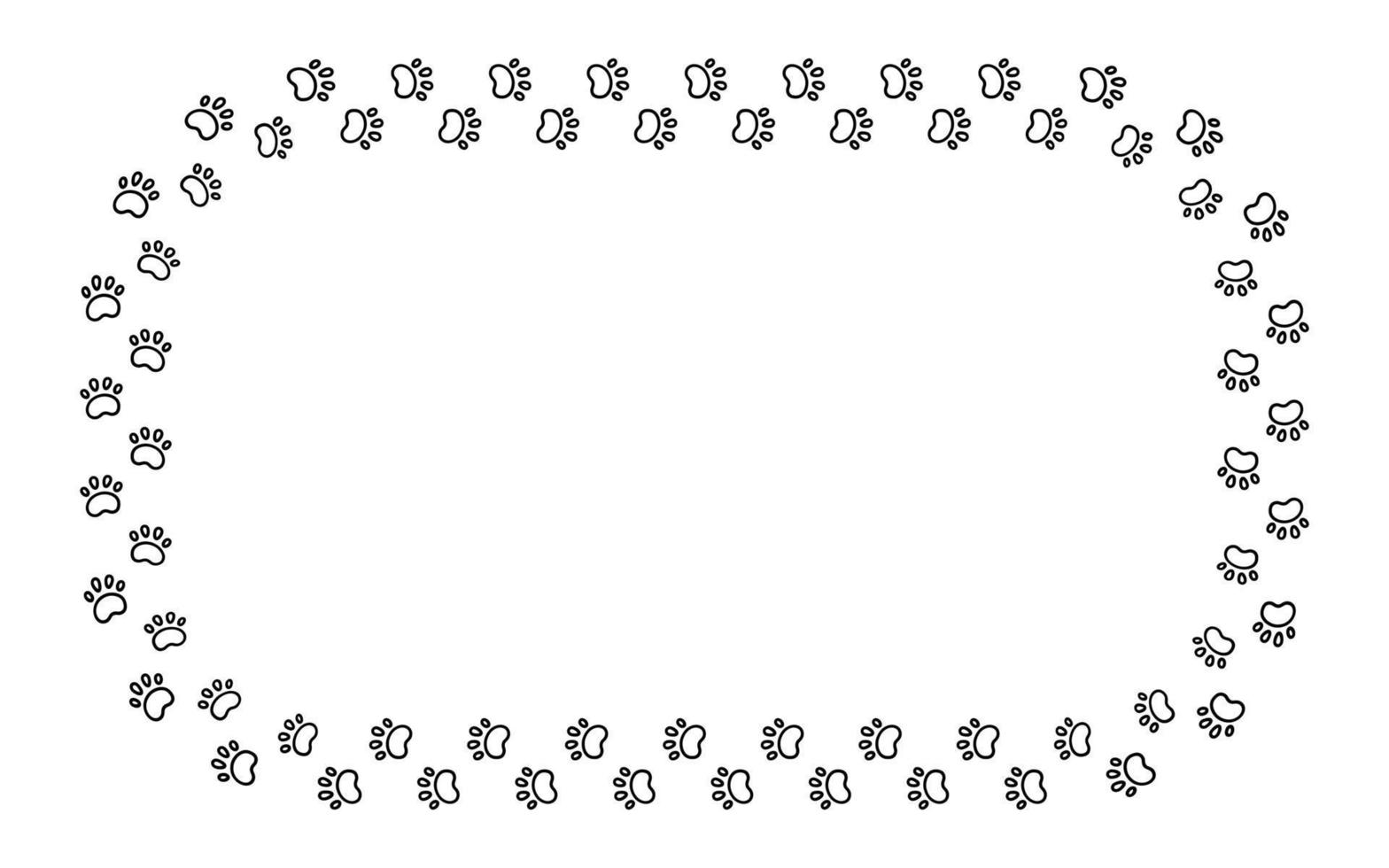 hund Tass skriva ut rektangel ram. söt katt tassavtryck ram. sällskapsdjur fot spår gräns. svart hund steg silhuett. enkel klotter teckning. vektor illustration isolerat på vit bakgrund