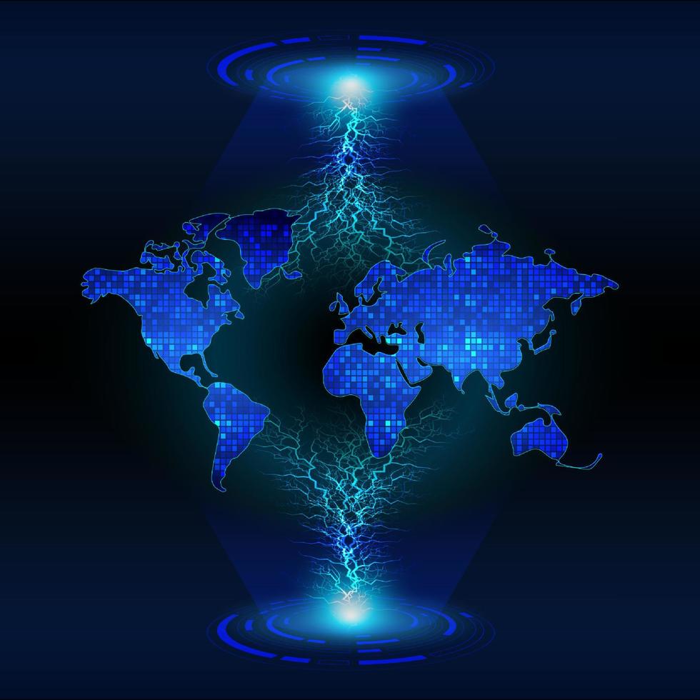 modernes Weltkarten-Hologramm auf technologischem Hintergrund vektor