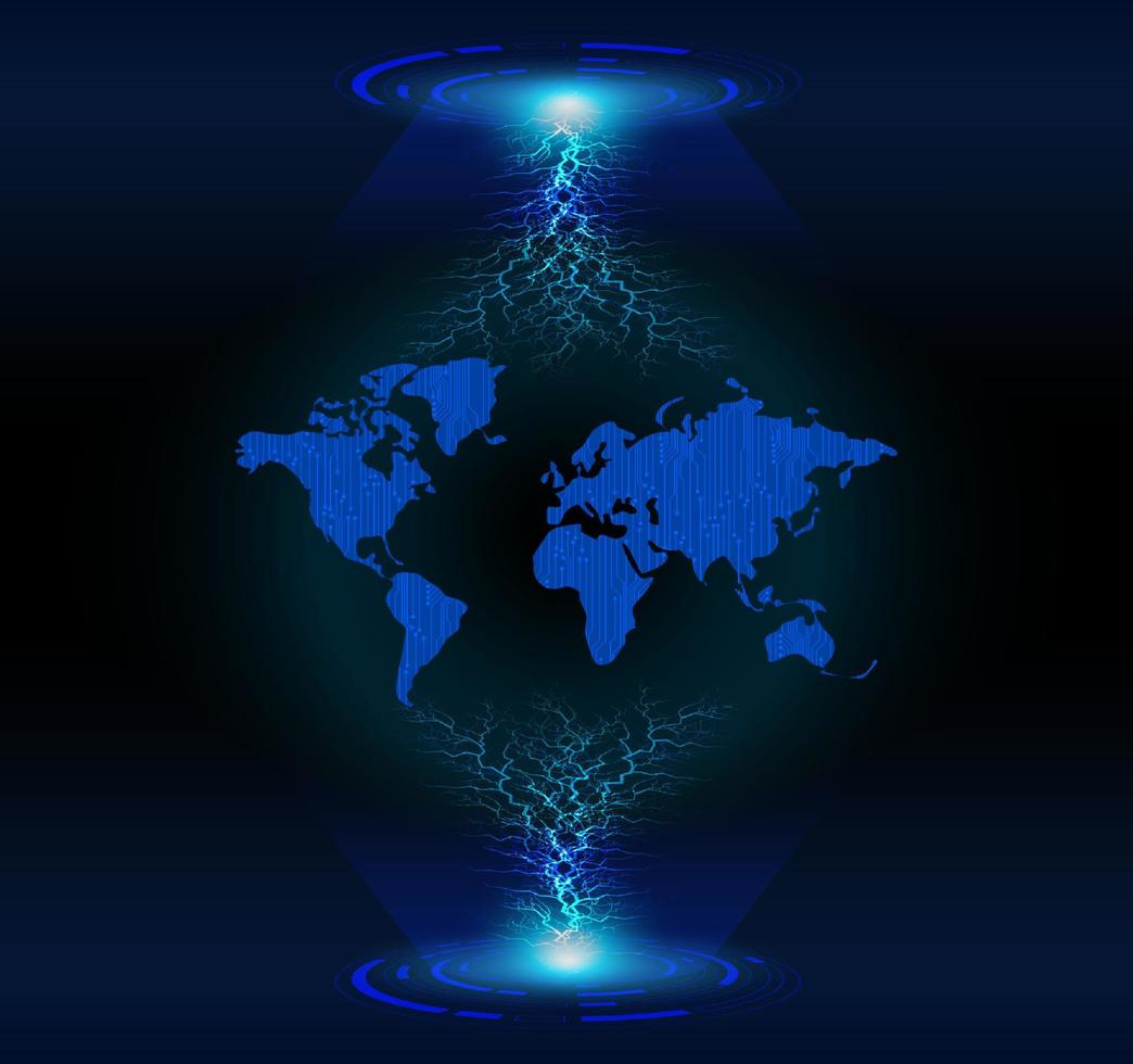 modernes Weltkarten-Hologramm auf technologischem Hintergrund vektor