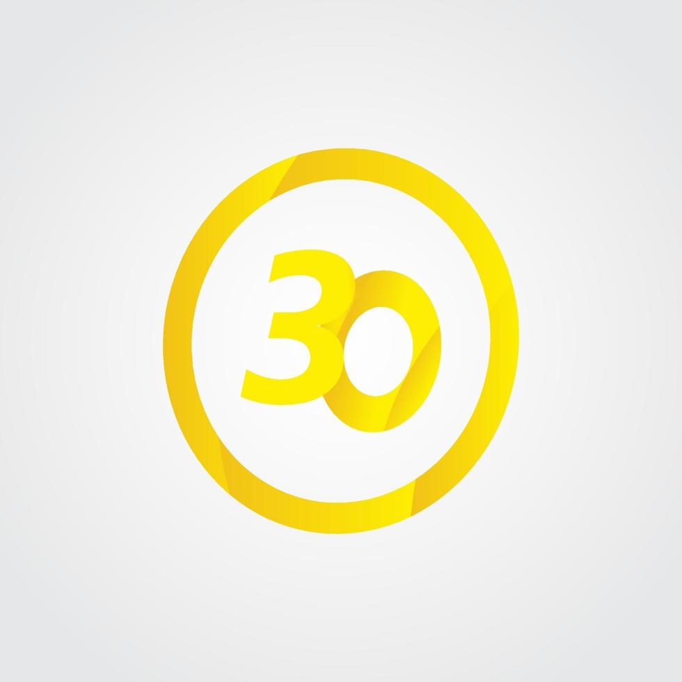30 Jubiläumsfeier Kreis gelbe Zahl Vektor Vorlage Design Illustration