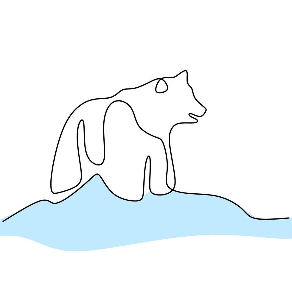 kontinuerlig linjeteckning av björnar. söt grizzlybjörn står i vinter handritad minimalism stil. vilda däggdjur djur koncept isolerad på vit bakgrund. vektor design illustration