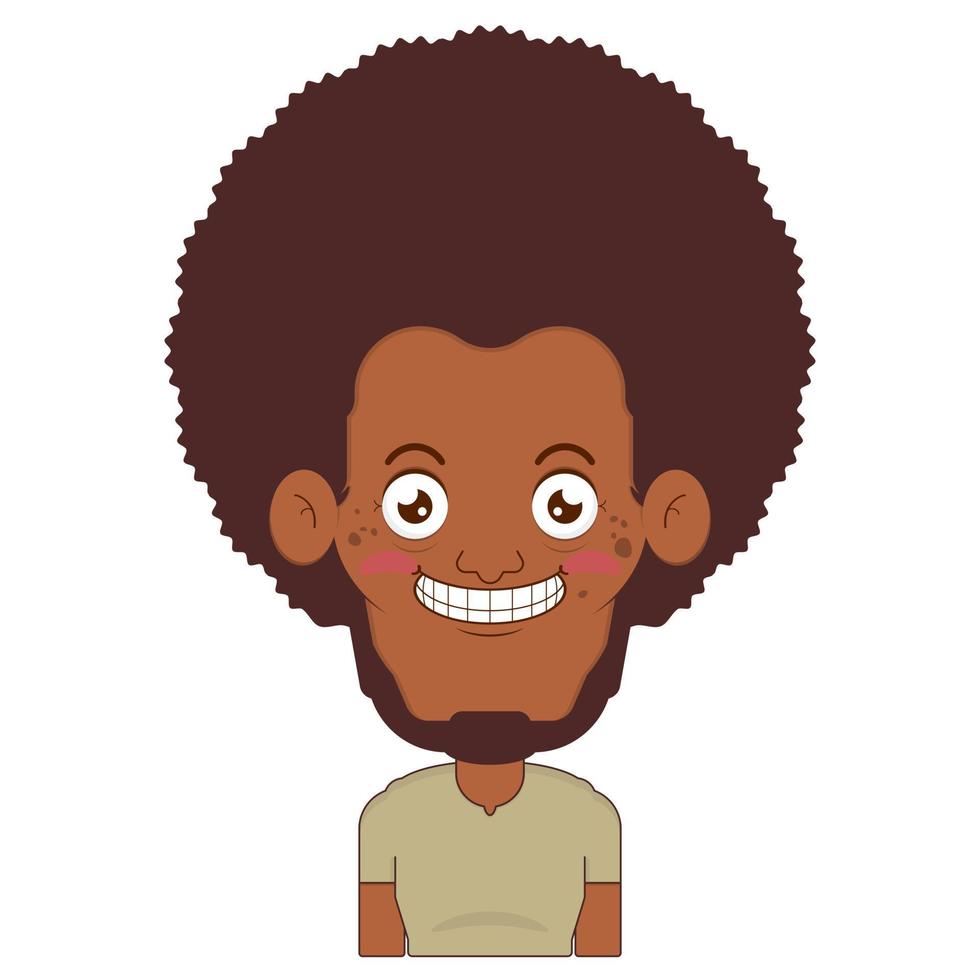 afro Mann Lächeln Gesicht Karikatur süß vektor