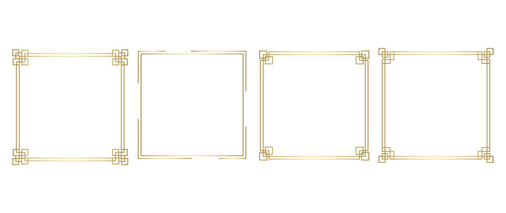 uppsättning av lyx geometrisk gyllene ram vektor. lutning guld konst deco, antik, årgång stil, orientalisk dekorativ gräns linje mönster. elegant design illustration för kort, dekoration, affisch, baner. vektor