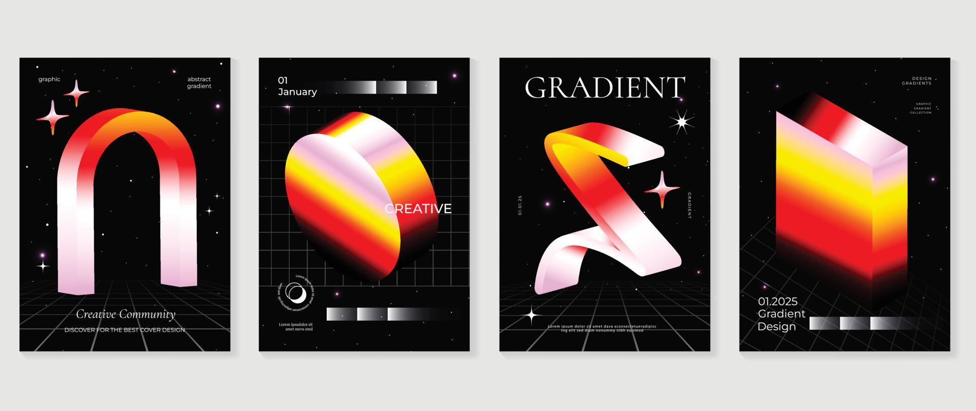 abstrakt Gradient Hintergrund Vektor Satz. futuristisch Stil Startseite Vorlage mit beschwingt 3d geometrisch Formen und kosmisch hell Star Textur. Design Ideal zum Sozial Medien, Poster, Abdeckung, Banner, Flyer.