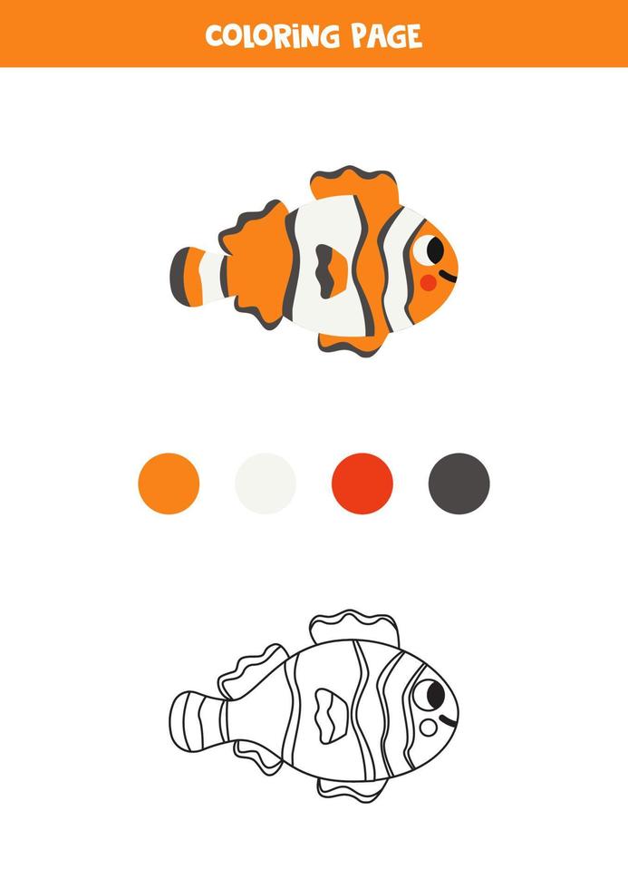 Färg söt clown fisk. kalkylblad för ungar. vektor