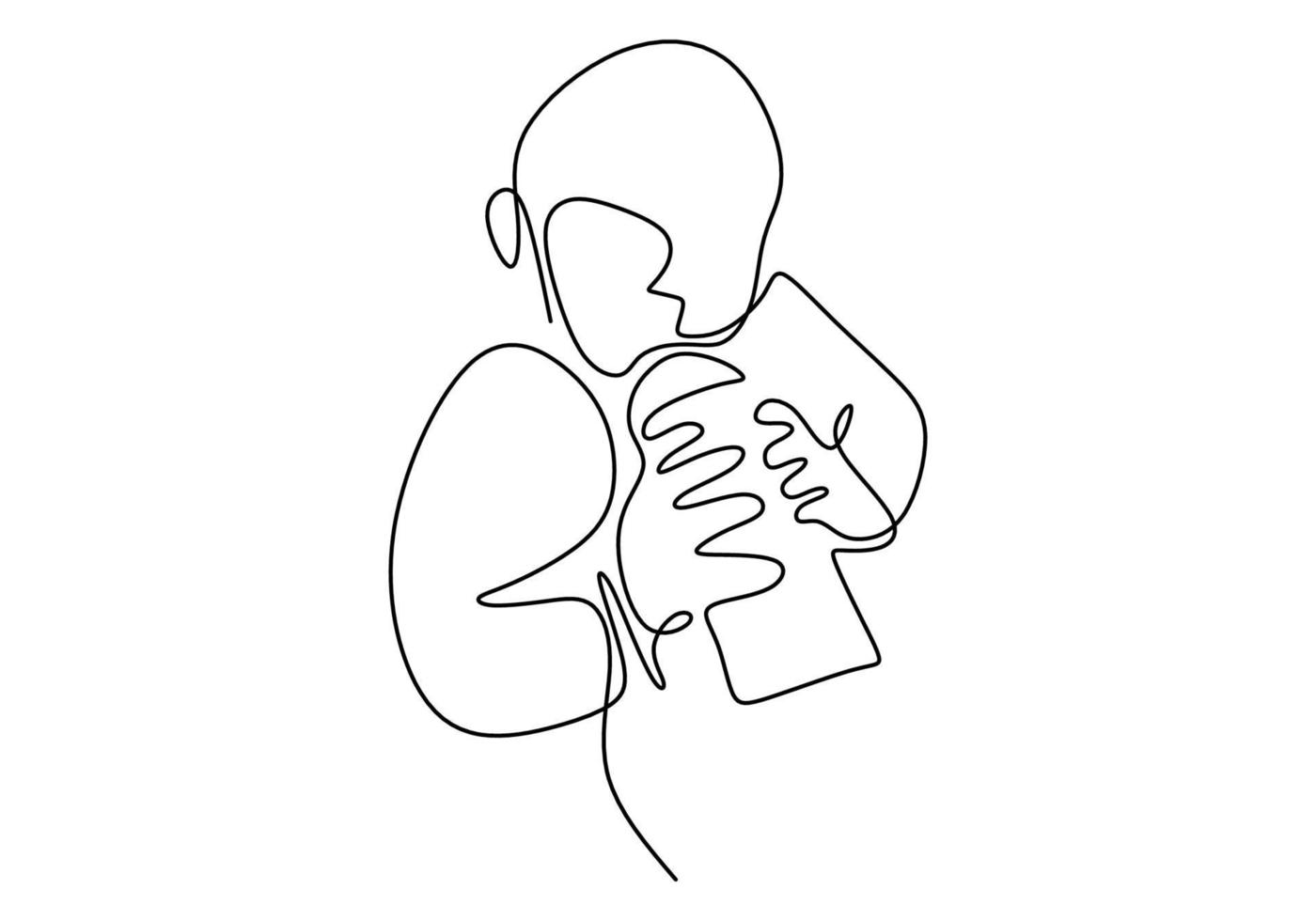 en enda linje ritning av en baby med napp. sött litet barn dricker en mjölk med flaskan för utfodring medan du lägger i en säng isolerad på vit bakgrund. baby utfodring koncept. minimalistisk stil vektor