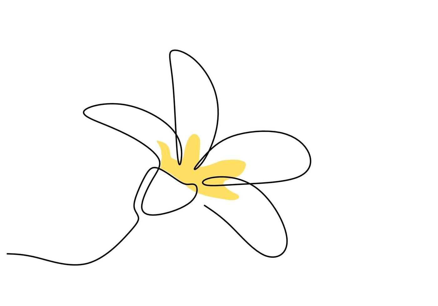 schöne Blume einzeiliger kontinuierlicher Zeichenstil. minimalistisches Design der balinesischen Jasminblume. frische Schönheit Jasminblume für Gartenlogo lokalisiert auf weißem Hintergrund. Vektorillustration vektor