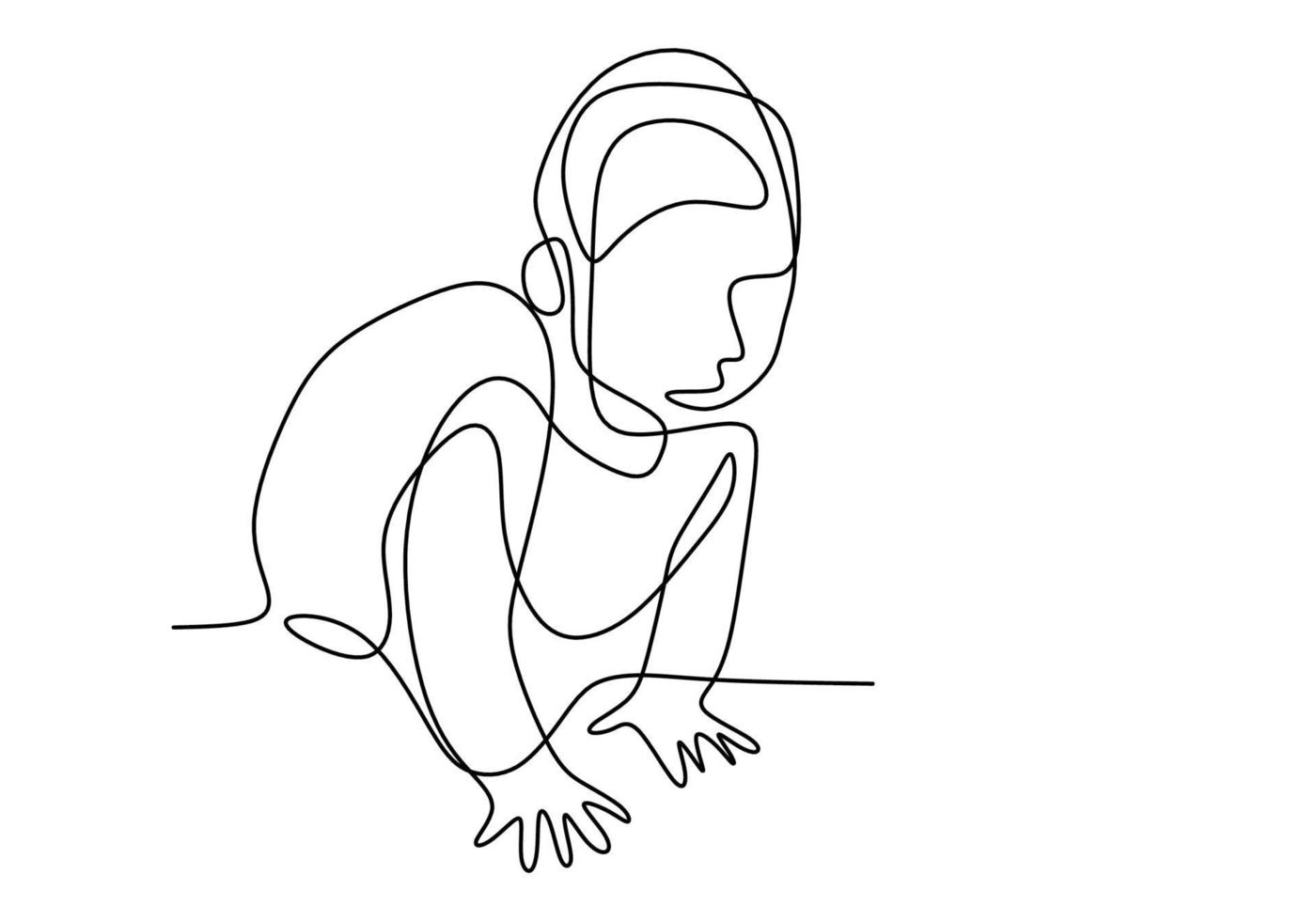 kriechende Baby kontinuierlich eine einzelne Linie Hand zeichnen lokalisiert auf weißem Hintergrund. kleines Kind kriechen im minimalistischen Stil des Bodens. Kindergesundheits- und Entwicklungskonzept. Vektorillustration vektor