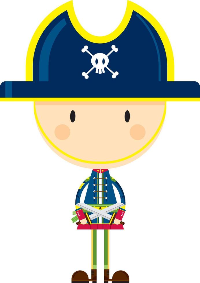 söt tecknad serie skrävlande pirat kapten karaktär med svärd vektor