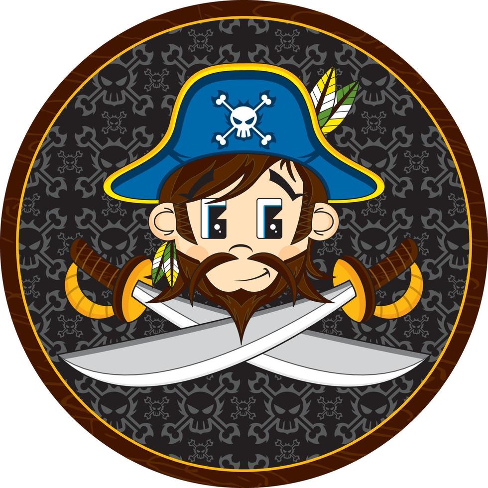 söt tecknad serie skrävlande pirat kapten karaktär vektor