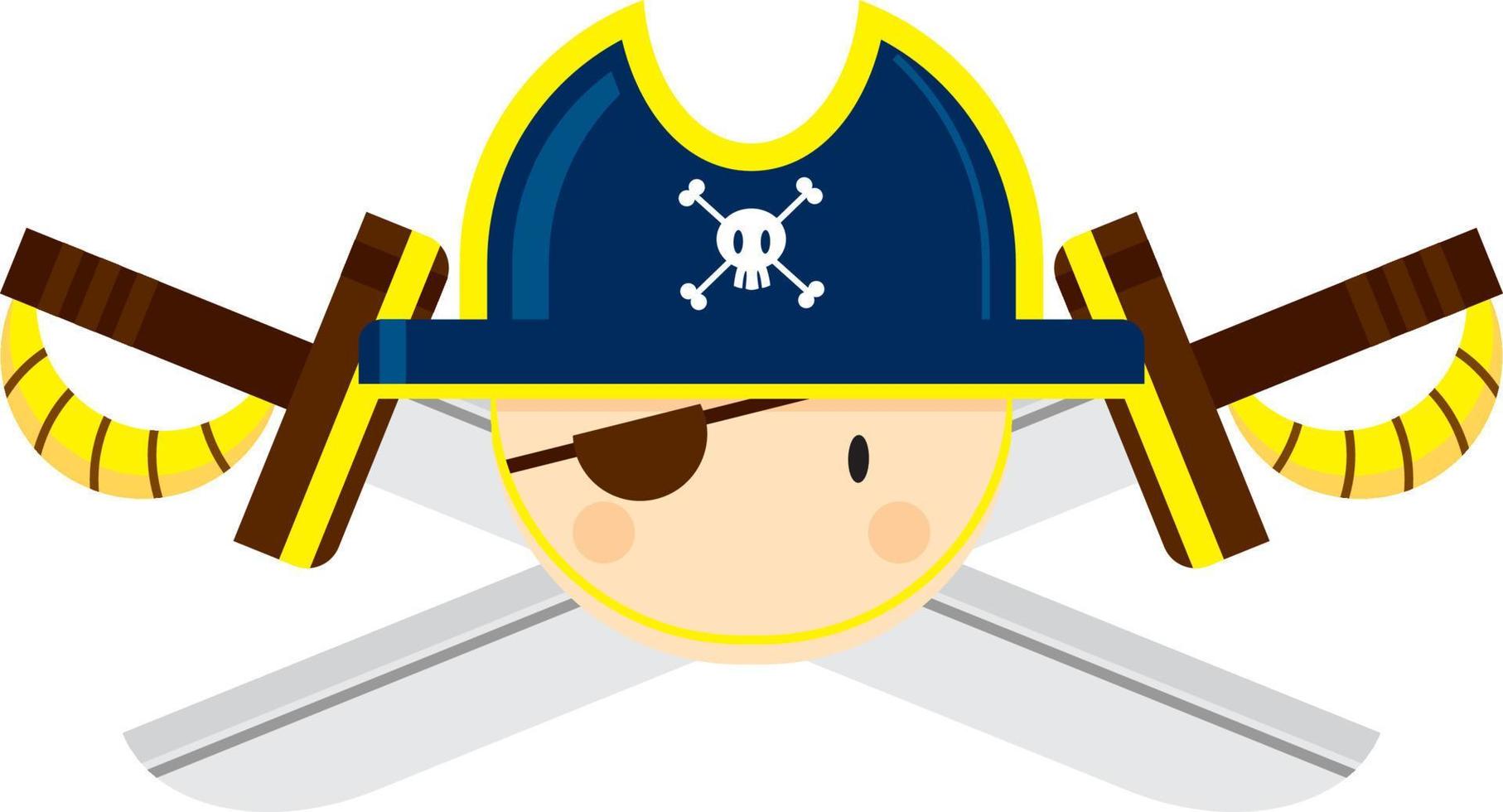 tecknad serie skrävlande ögonlapp pirat kapten med korsade svärd vektor