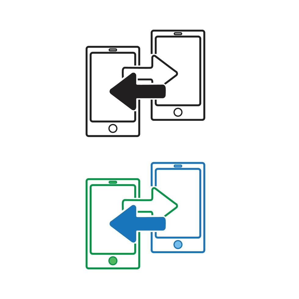 Handy, Mobiltelefon Telefon Transfer Daten Logo Symbol Illustration bunt und Gliederung vektor