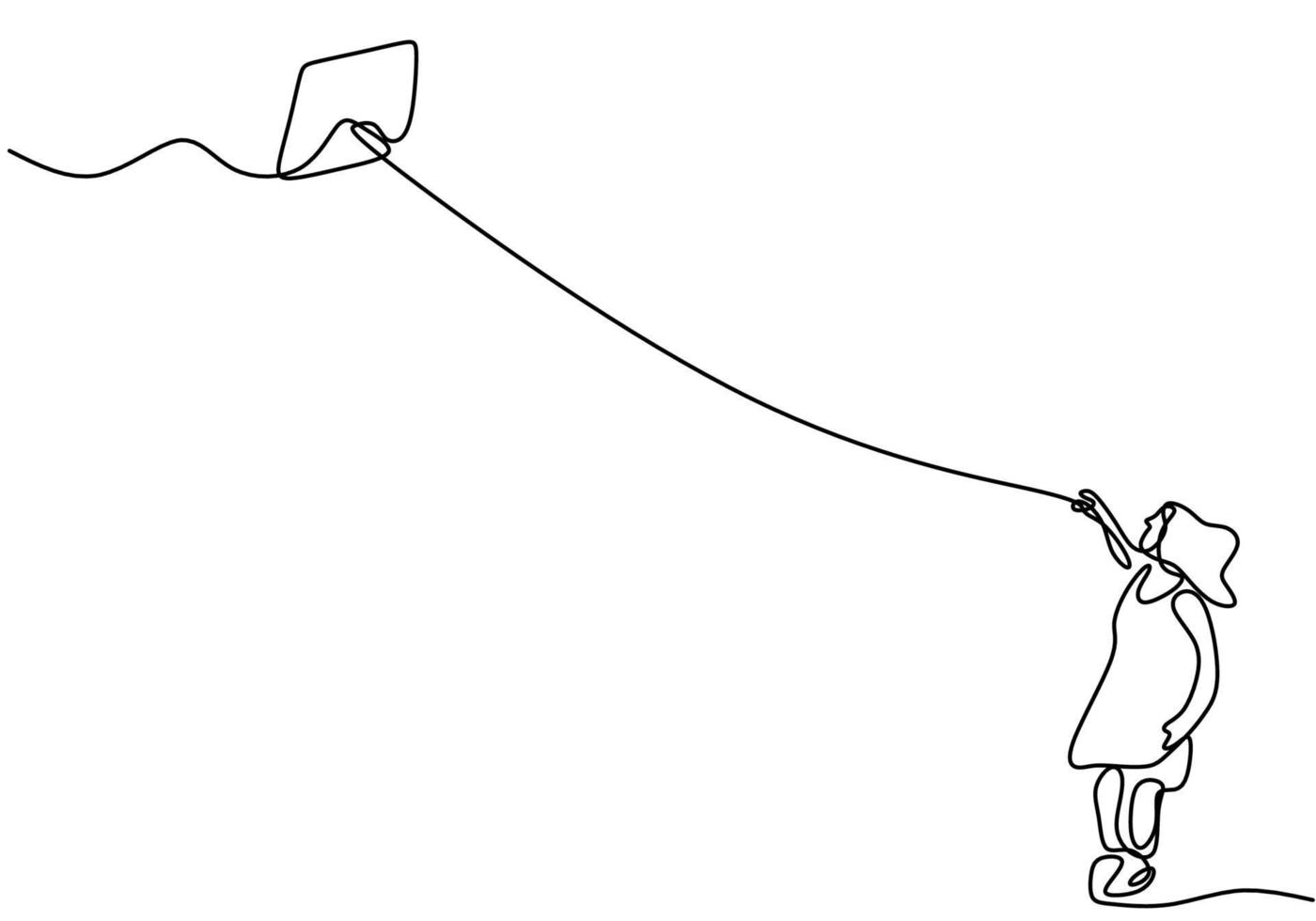 eine einzelne Strichzeichnung eines niedlichen Jungen, der einen Ballon hält. glückliches kleines Kind, das Luftballon im Spielplatz spielt, während gezeichnete Strichgrafiken der Sprunghand auf weißem Hintergrund Vektorillustration vektor