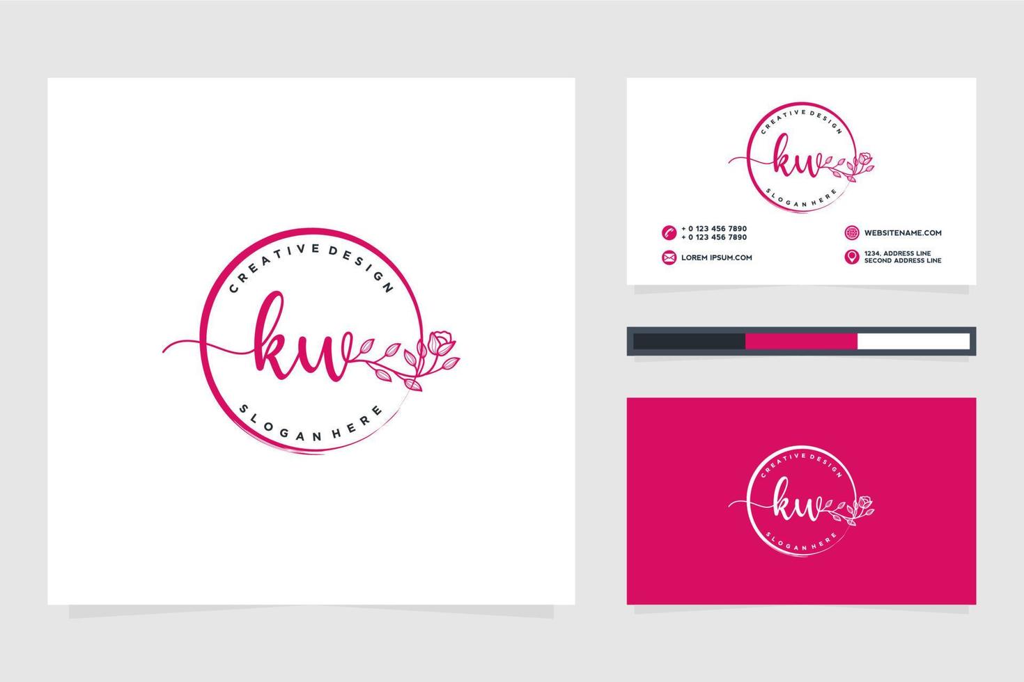 första kw feminin logotyp samlingar och företag kort templat premie vektor
