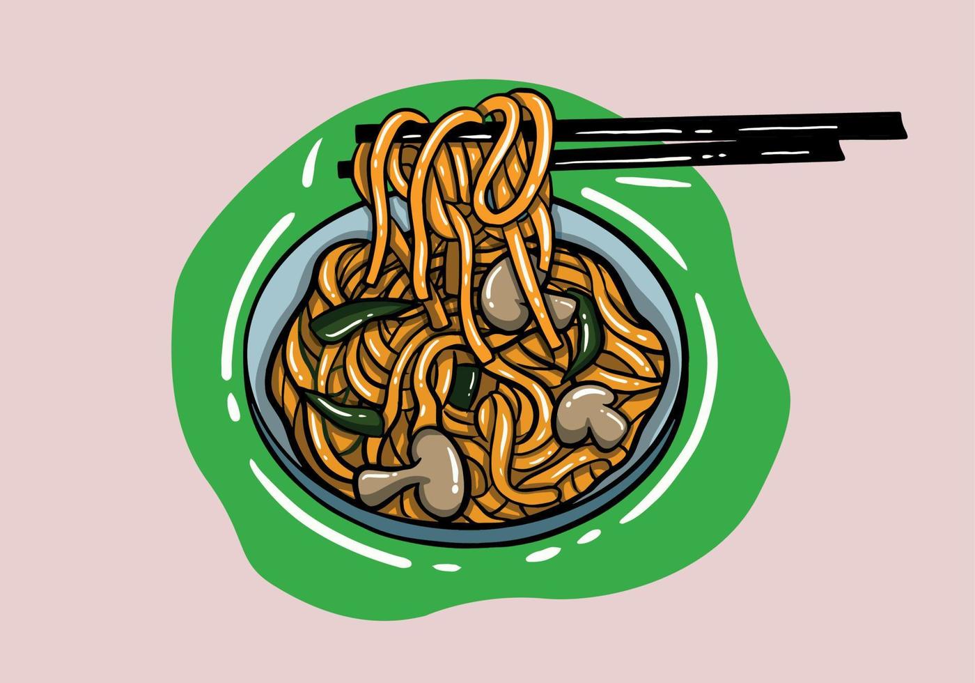 hand dragen söt japansk mat udon vektor. vektor design japanska mat. hand dragen udon illustration