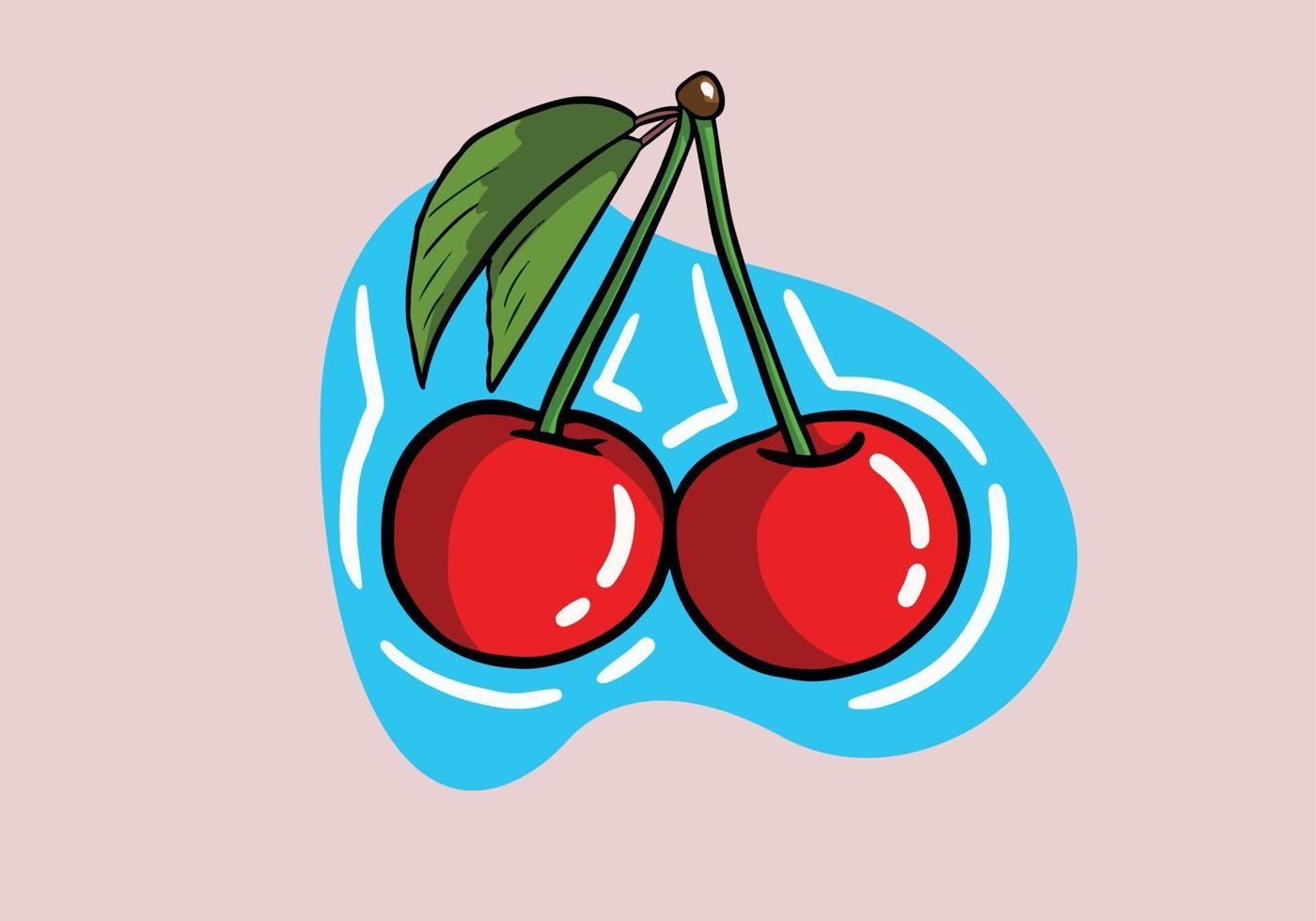 hand dragen utsökt och färsk körsbär frukt, isolerat platt ikon design vektor illustration. tecknad serie stil.
