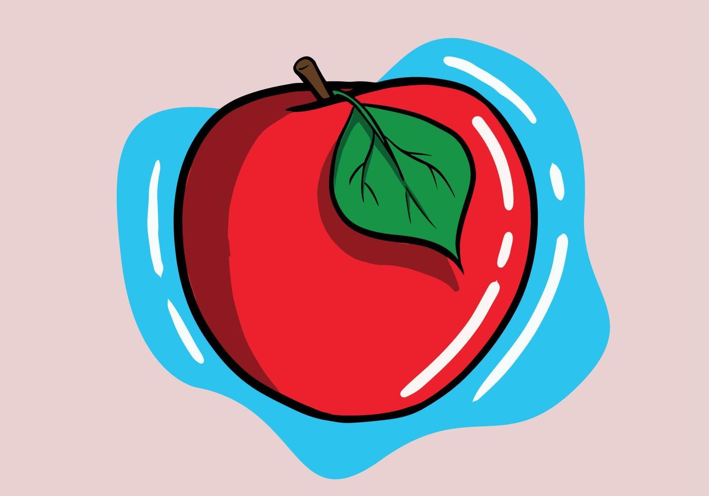 hand dragen färsk röd äpple med blad på isolerat bakgrund tecknad serie vektor illustration