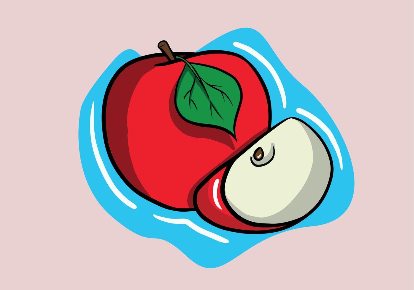 hand dragen ljus vektor illustration av färgrik halv och hela av saftig äpple. färsk tecknad serie äpplen på vit bakgrund.