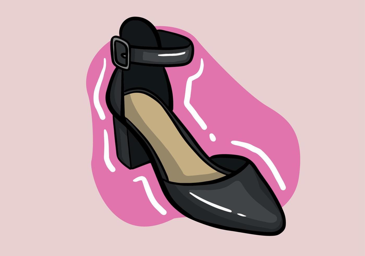 Hand gezeichnet Vektor Illustration von elegant modisch schwarz Damen Schuh mit hoch Hacke isoliert auf Hintergrund