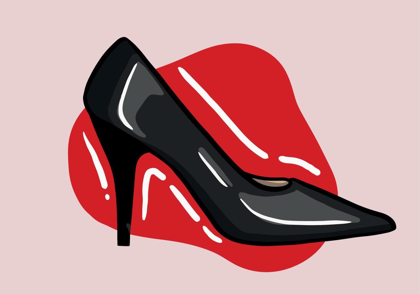 Hand gezeichnet Vektor Illustration von elegant modisch schwarz Damen Schuh mit hoch Hacke isoliert auf Hintergrund
