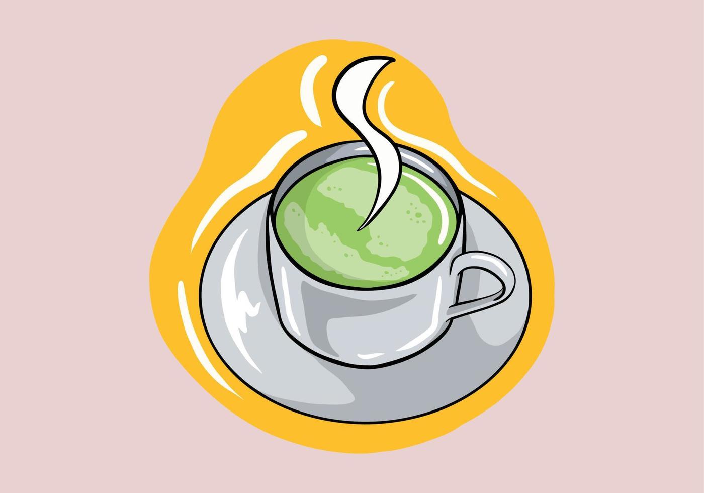 Matcha. Vektor organisch Tee Matcha, Matcha Latté, traditionell Tasse, Werkzeuge zum japanisch Zeremonie. Matcha Grün Tee Zeremonie. gesund trinken. Grün Tee Pulver von Osten Asien