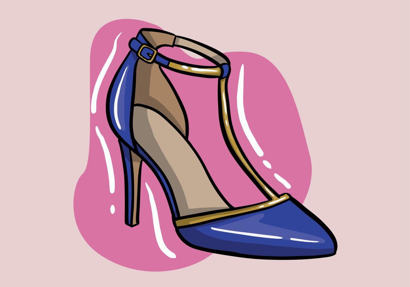Hand gezeichnet Vektor Illustration von elegant modisch Blau Damen Schuh mit hoch Hacke isoliert auf Hintergrund