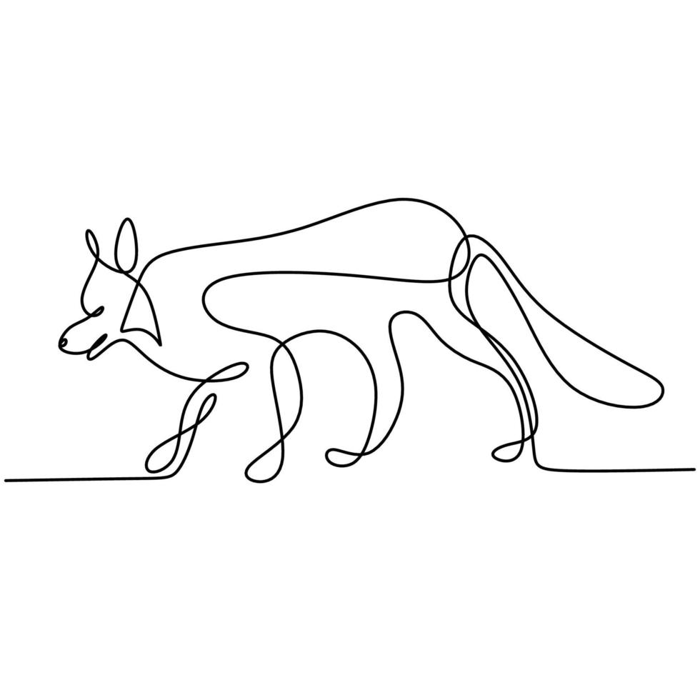 kontinuierliche Strichzeichnung des mysteriösen Wolfes. starker Fuchshund steht mit wütendem Ausdruck. Gefahr Tier Hand gezeichnete Linie Kunst auf weißem Hintergrund Minimalismus Design. Vektorillustration vektor