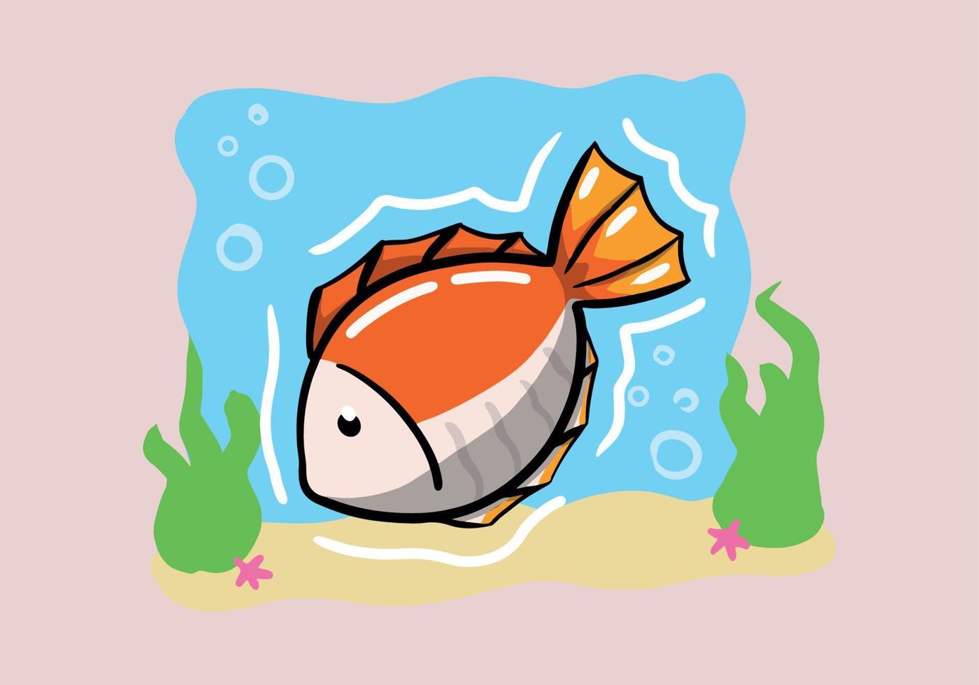 hand dragen orange och vit fisk simning Havsliv djur- vektor illustration design. söt orange och vit fisk.