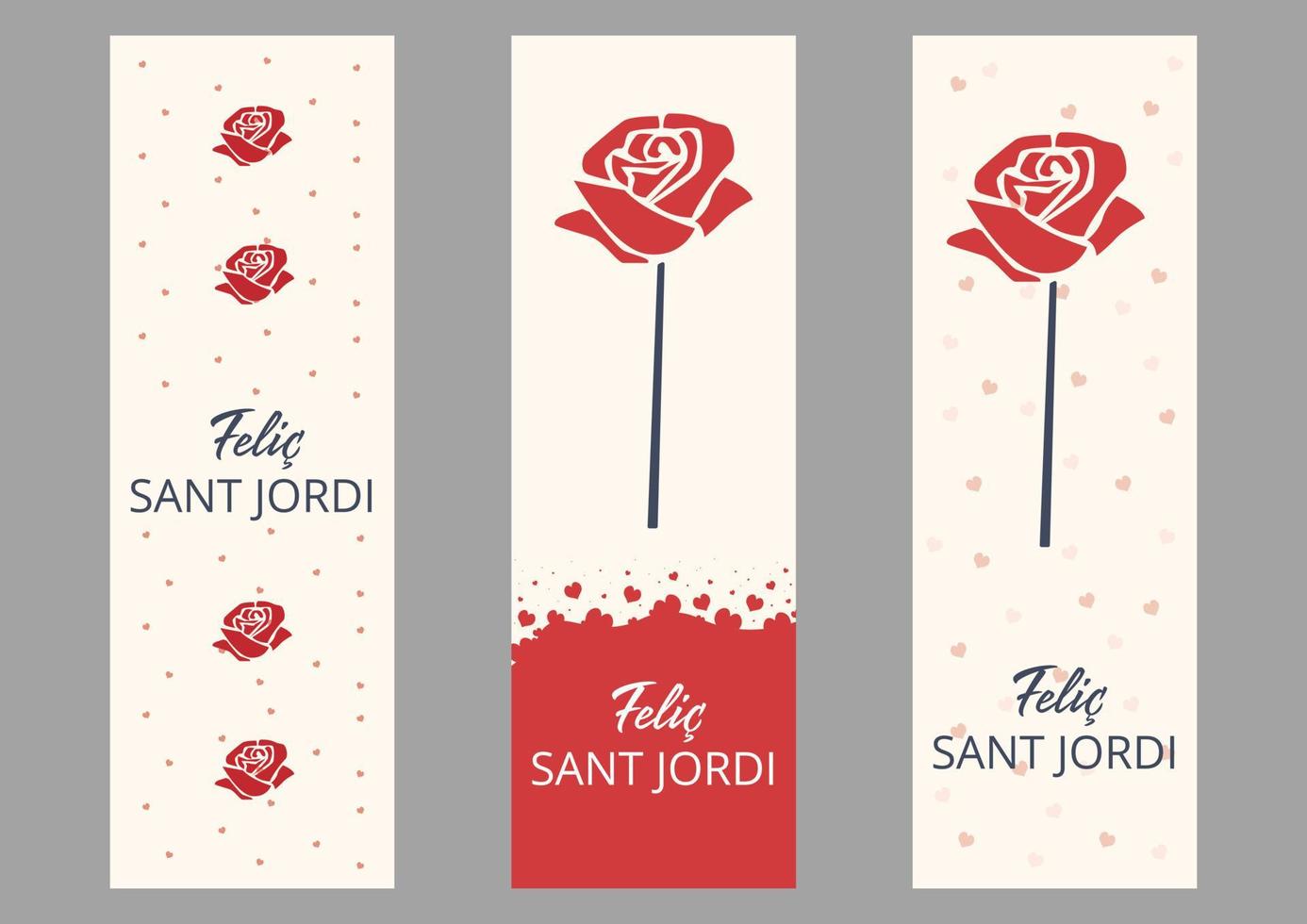 Lesezeichen sant Jordi, Blume und Herz Symbol vektor